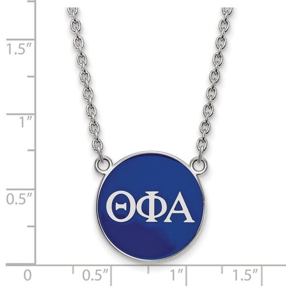 Sterling Silver Theta Phi Alpha Large Blue Enamel Disc Necklace - Picture 2 of 4